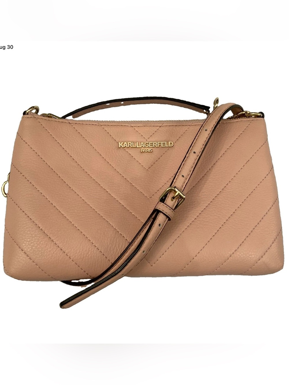 Karl Lagerfeld Paris Blush Charlotte Chevron Quilted Leather Crossbody $128 New